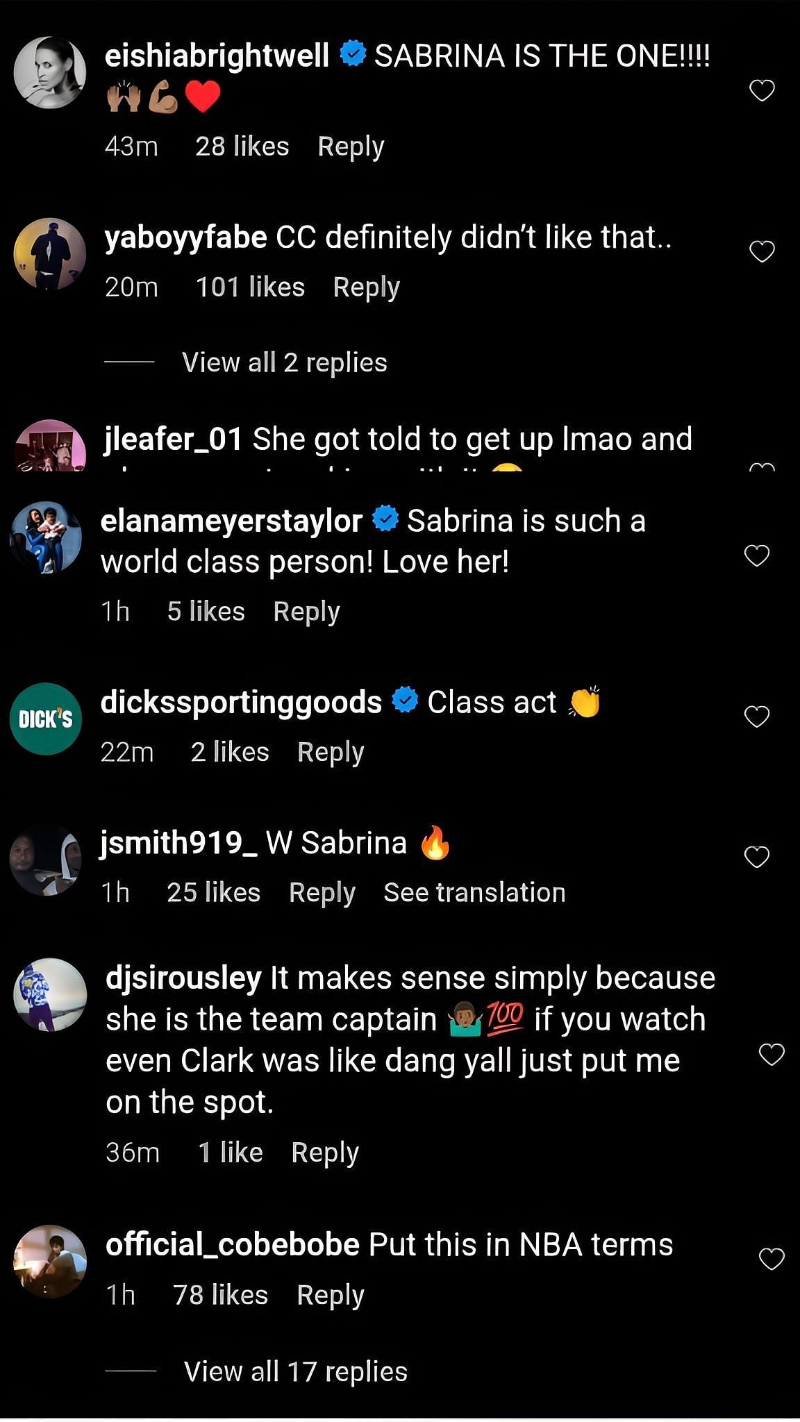Comments on the Instagram post via @espn.